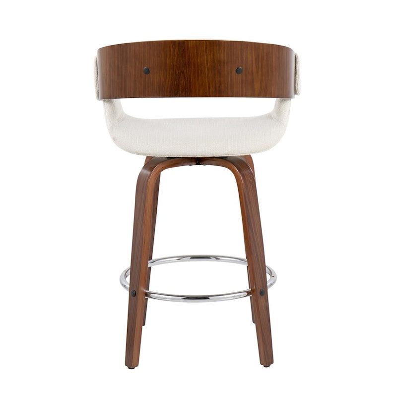 LumiSource Elisa Counter Stool, Set of 2, Walnut/Cream/Chrome