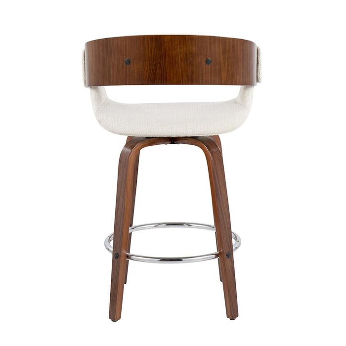 LumiSource Elisa Counter Stool, Set of 2, Walnut/Cream/Chrome