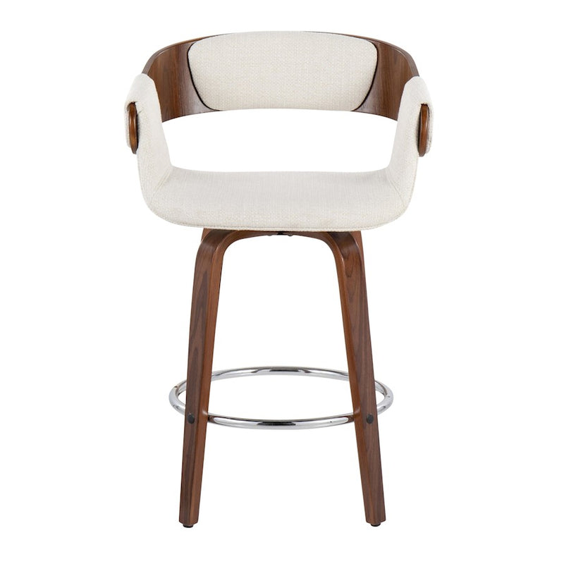 LumiSource Elisa Counter Stool, Set of 2, Walnut/Cream/Chrome