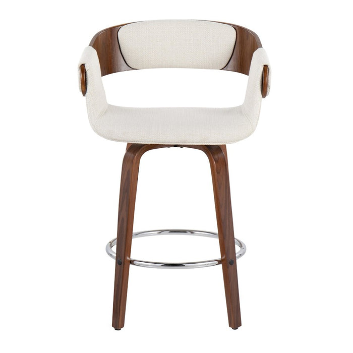 LumiSource Elisa Counter Stool, Set of 2, Walnut/Cream/Chrome