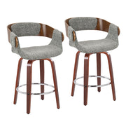 LumiSource Elisa Counter Stool, Set/2, Walnut/Grey/Chrome - B24-ELISA2-SWVRWLGY2