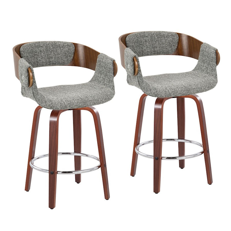 LumiSource Elisa Counter Stool, Set/2, Walnut/Grey/Chrome - B24-ELISA2-SWVRWLGY2