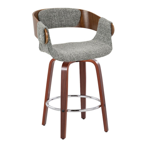 LumiSource Elisa Counter Stool, Set of 2, Walnut/Grey/Chrome