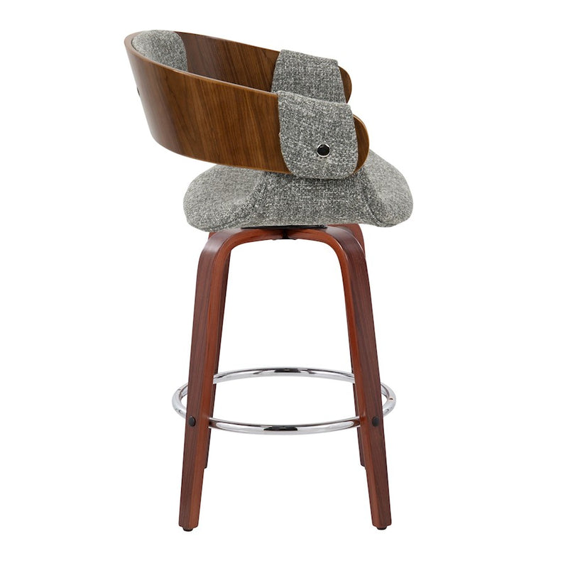 LumiSource Elisa Counter Stool, Set of 2, Walnut/Grey/Chrome
