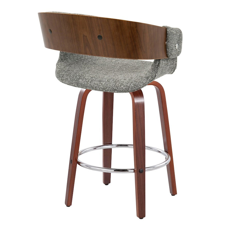 LumiSource Elisa Counter Stool, Set of 2, Walnut/Grey/Chrome