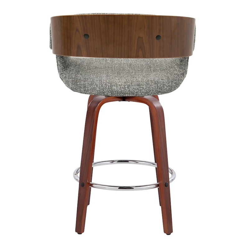 LumiSource Elisa Counter Stool, Set of 2, Walnut/Grey/Chrome