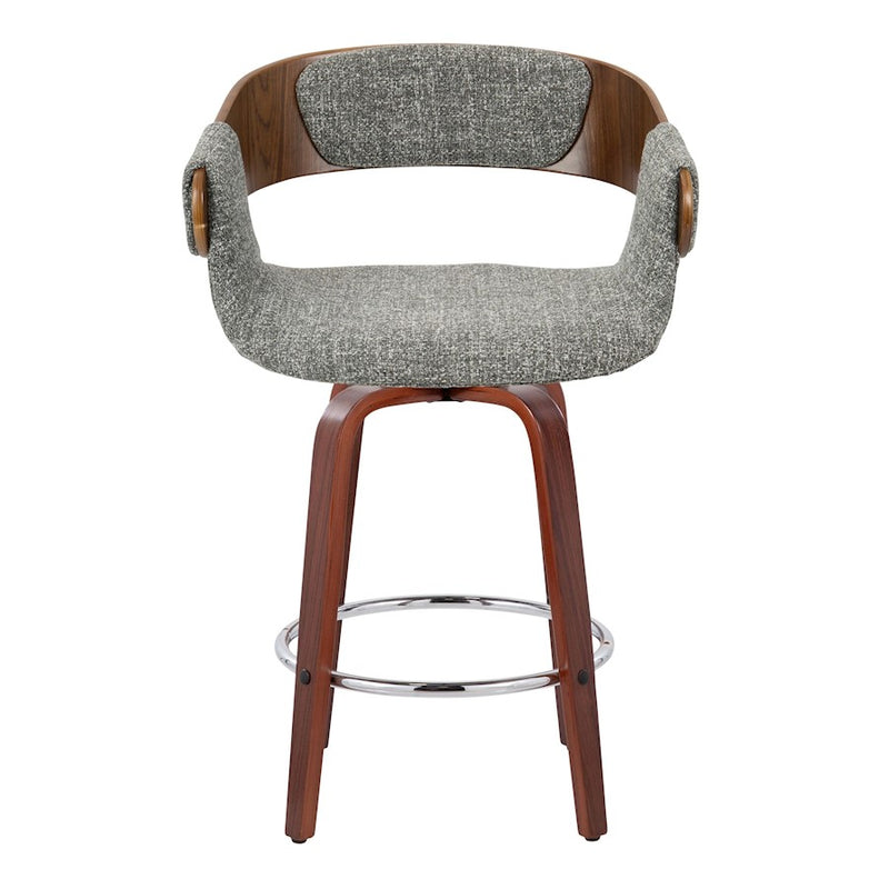 LumiSource Elisa Counter Stool, Set of 2, Walnut/Grey/Chrome