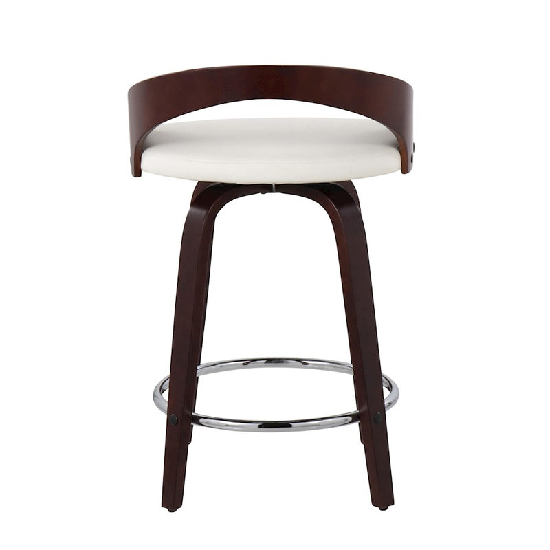 LumiSource Grotto Counter Stool Set of 2 | Mid-Century Cherry Wood and White Faux Leather with Chrome | Kitchen Island | Model B24-GROTTO2-SWVRCHW2