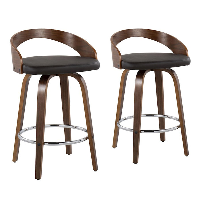 LumiSource Grotto 25" Counter Stool, Set/2, Wal/Brown/CH - B24-GROTTO2-SWVRWLBN2