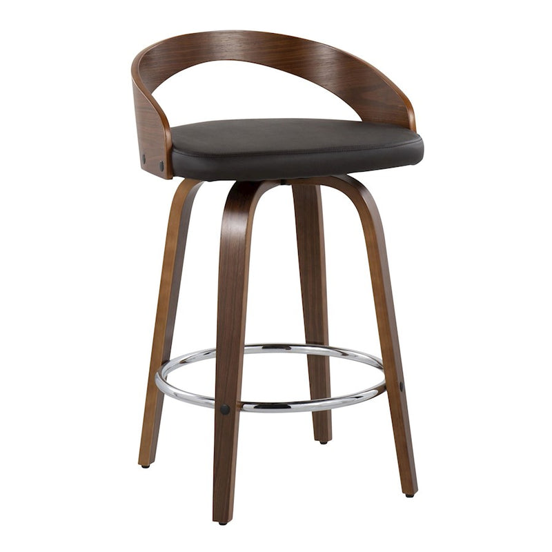 LumiSource Grotto 25" Counter Stool, Set of 2, Wal/Brown/Chrome