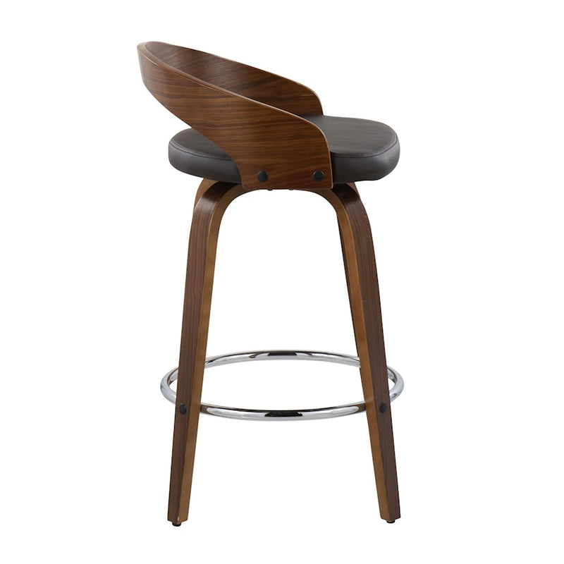 LumiSource Grotto 25" Counter Stool, Set of 2, Wal/Brown/Chrome