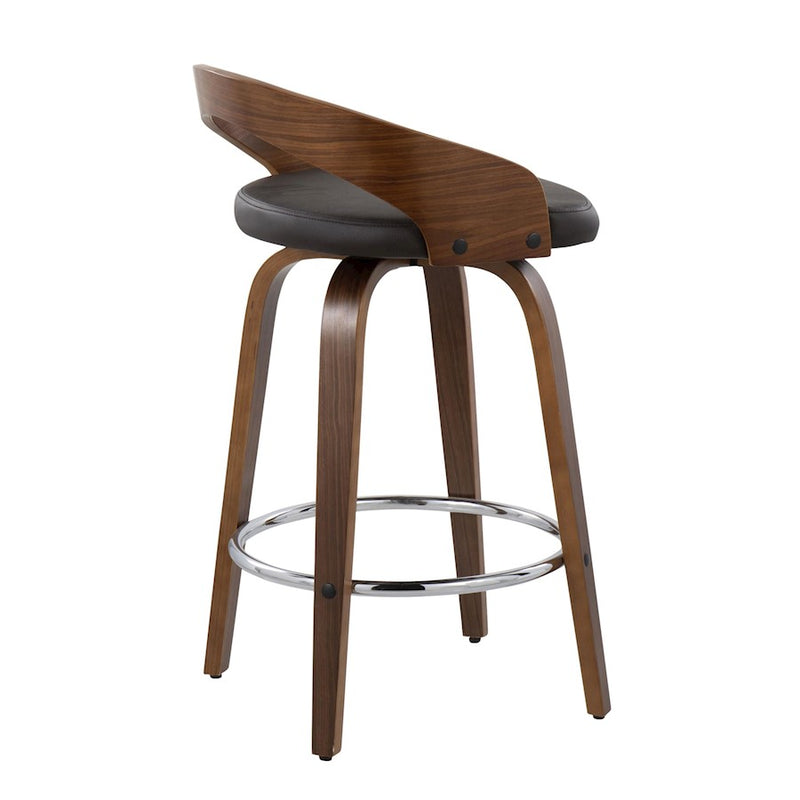 LumiSource Grotto 25" Counter Stool, Set of 2, Wal/Brown/Chrome