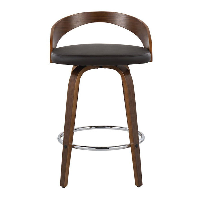 LumiSource Grotto 25" Counter Stool, Set of 2, Wal/Brown/Chrome