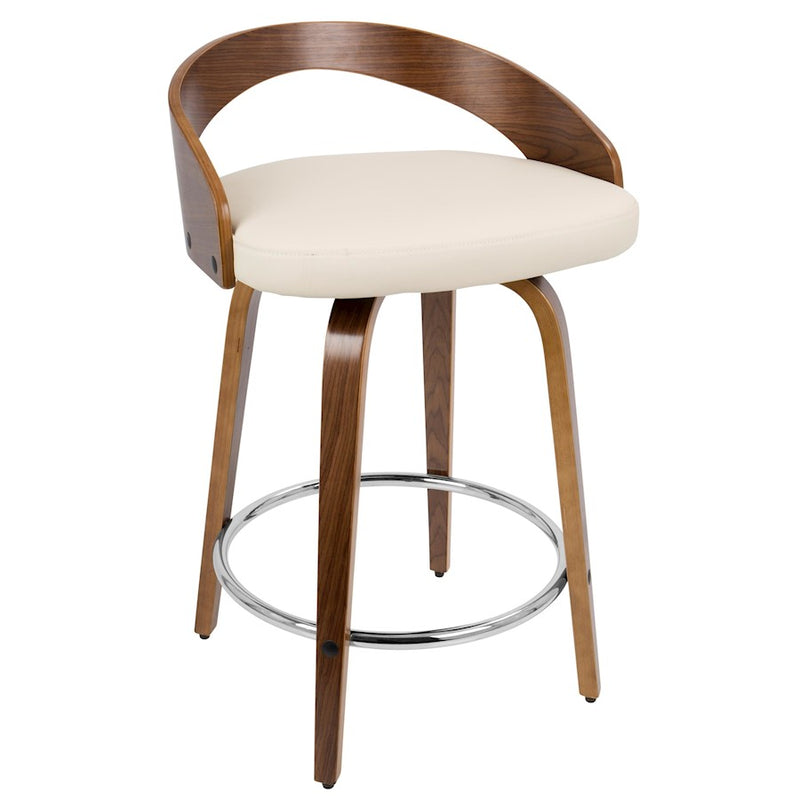 LumiSource Grotto 25" Counter Stool, Set of 2, Wal/Cream/Chrome