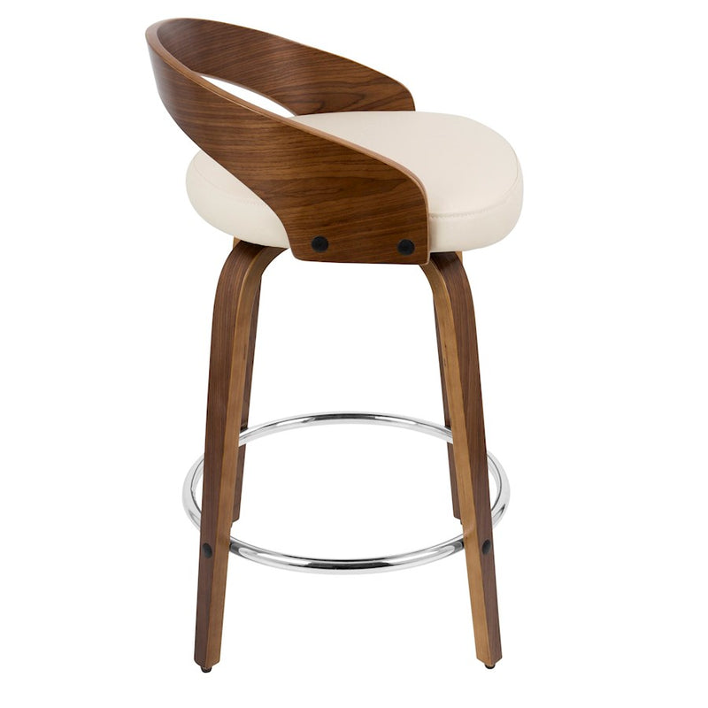 LumiSource Grotto 25" Counter Stool, Set of 2, Wal/Cream/Chrome