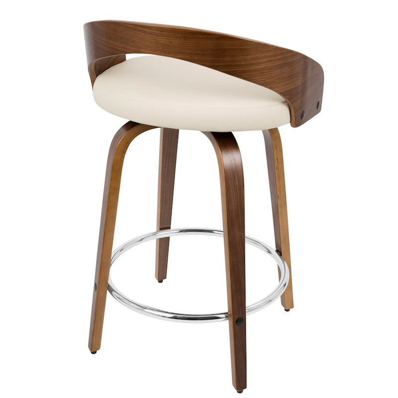 LumiSource Grotto 25" Counter Stool, Set of 2, Wal/Cream/Chrome
