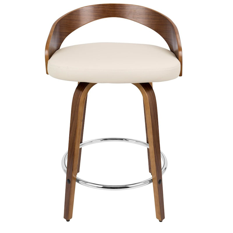 LumiSource Grotto 25" Counter Stool, Set of 2, Wal/Cream/Chrome