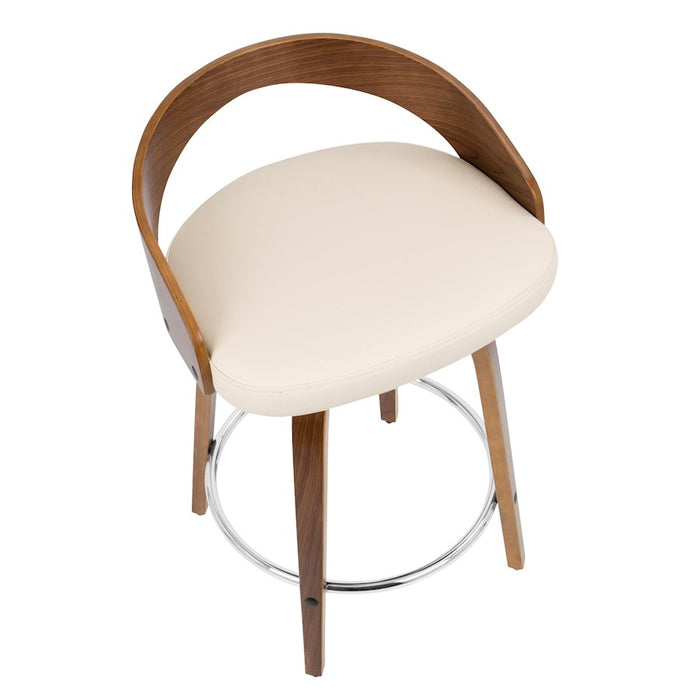 LumiSource Grotto 25" Counter Stool, Set of 2, Wal/Cream/Chrome