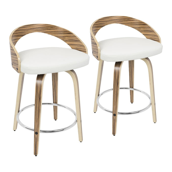 LumiSource Grotto 25" Counter Stool, Set/2, Zebra/WH/CH - B24-GROTTO2-SWVRZBW2
