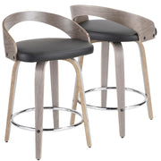 LumiSource Grotto Counter Stool Set of 2 | Grey Wood & Black PU with Chrome Footrest | Kitchen Island & Bar Seating | Model B24-GROTTORLGY-BK2