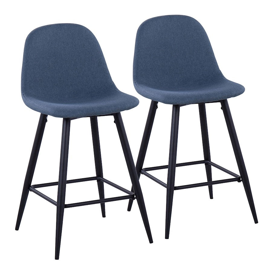 LumiSource Pebble Counter Stool, Set of 2, Black Metal/Blue - B24-PEBBKBU2