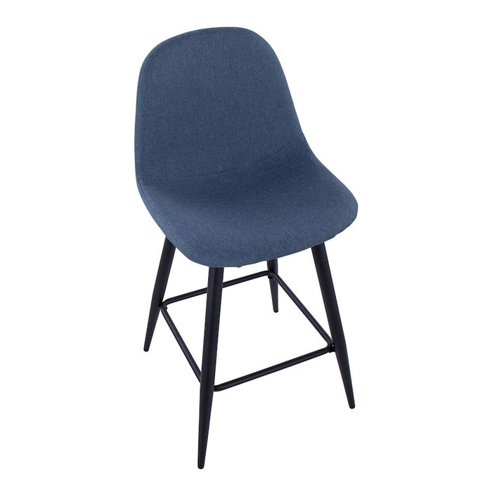 LumiSource Pebble Counter Stool, Set of 2, Black Metal/Blue