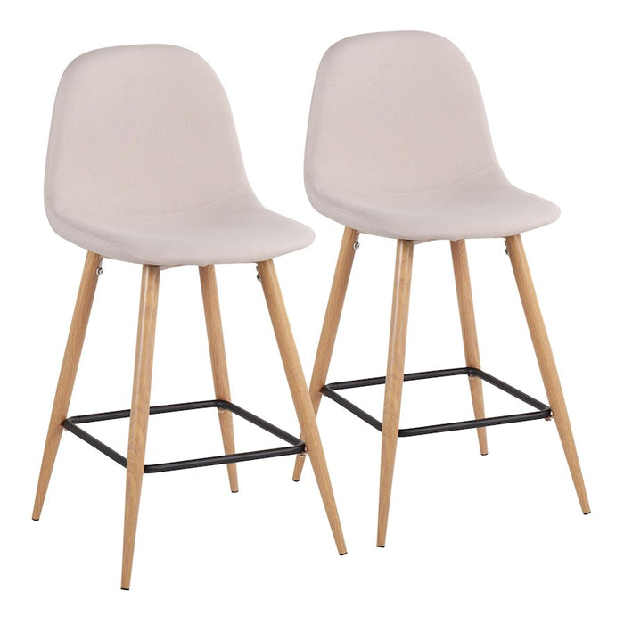 LumiSource Pebble Counter Stool, Set of 2, Natural/Beige Fabric - B24-PEBNABG2