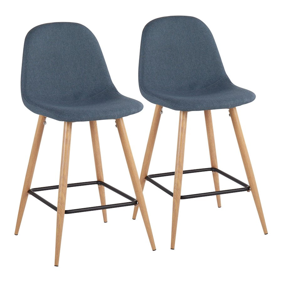 LumiSource Pebble Counter Stool, Set of 2, Natural/Blue Fabric - B24-PEBNABU2