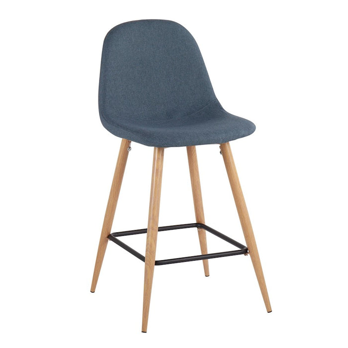 LumiSource Pebble Counter Stool, Set of 2, Natural/Blue Fabric