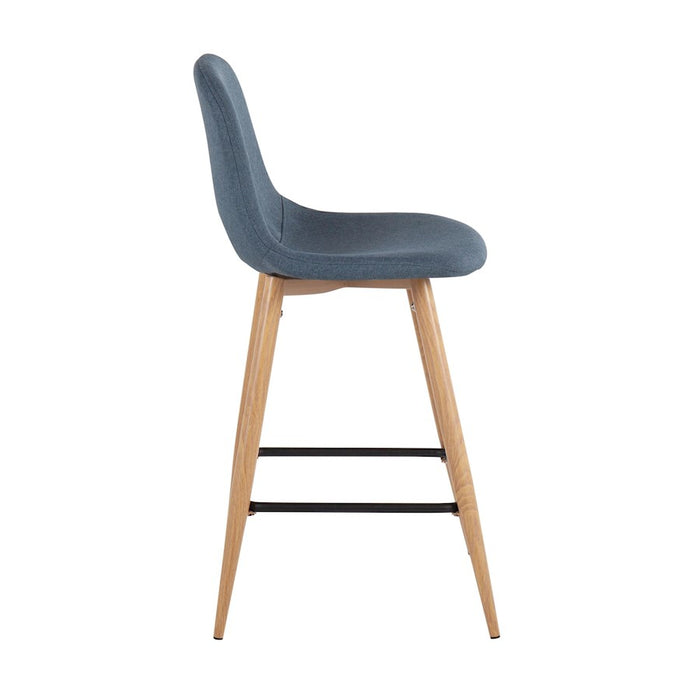 LumiSource Pebble Counter Stool, Set of 2, Natural/Blue Fabric