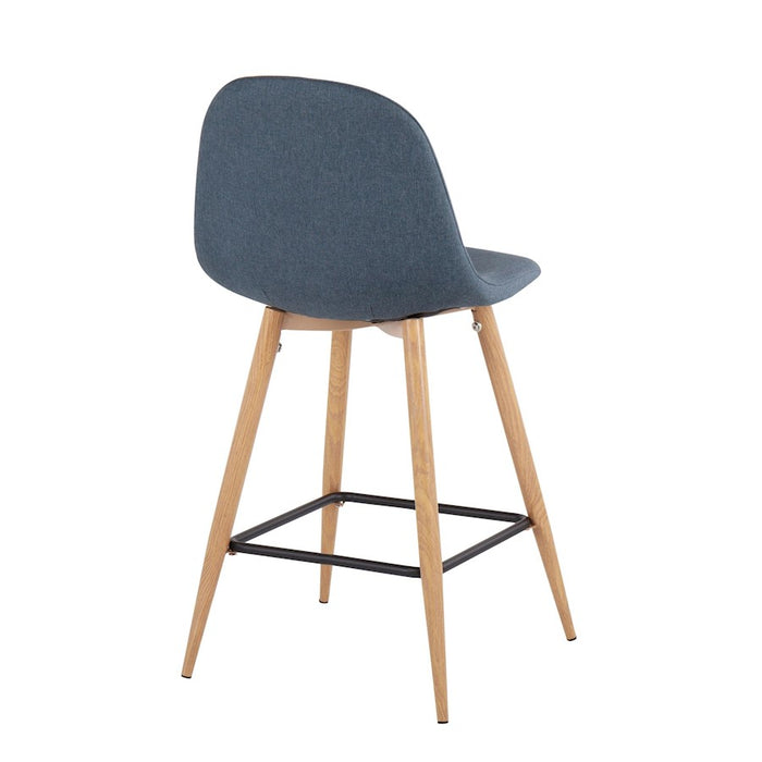 LumiSource Pebble Counter Stool, Set of 2, Natural/Blue Fabric