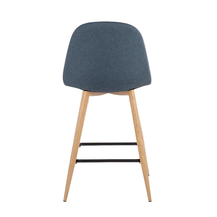 LumiSource Pebble Counter Stool, Set of 2, Natural/Blue Fabric