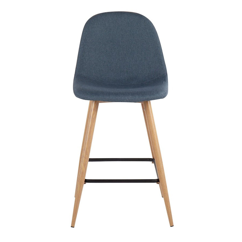 LumiSource Pebble Counter Stool, Set of 2, Natural/Blue Fabric