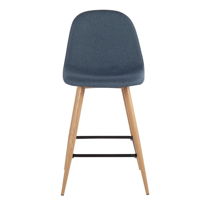 LumiSource Pebble Counter Stool, Set of 2, Natural/Blue Fabric