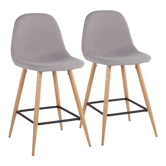 LumiSource Pebble Counter Stool, Set of 2, Natural/Light Grey - B24-PEBNALGY2