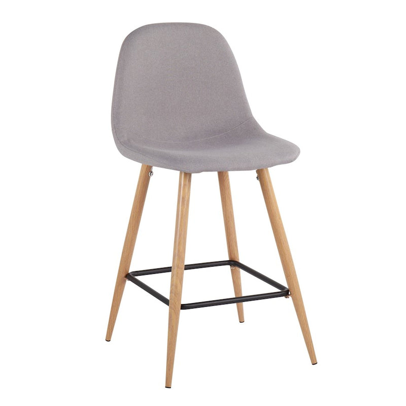 LumiSource Pebble Counter Stool, Set of 2, Natural/Light Grey