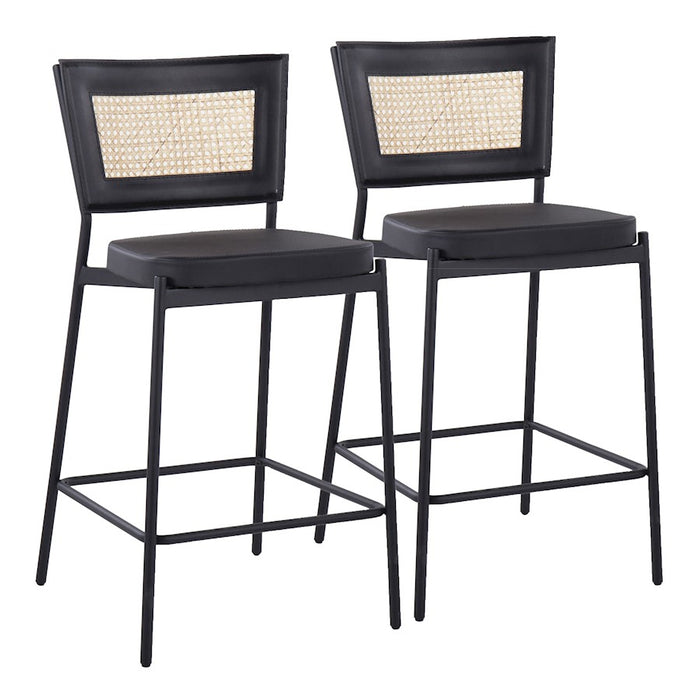LumiSource Tania Rattan Counter Stool, Set/2, Black/Rattan - B24-RTNTANIABKBK2