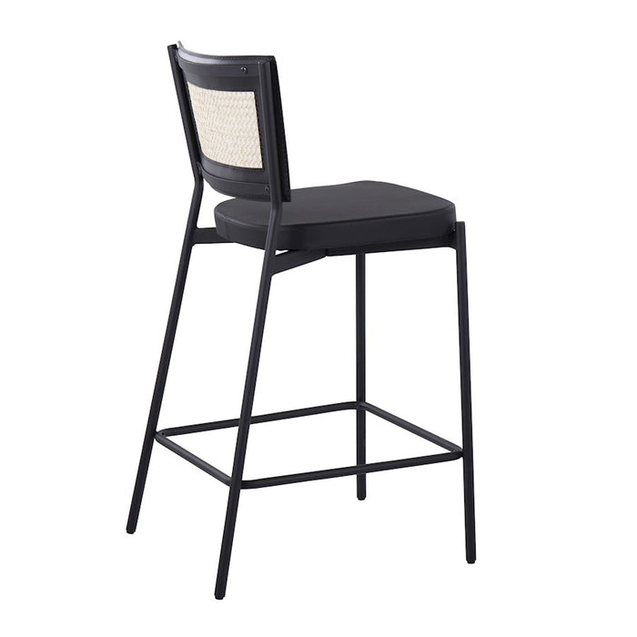 LumiSource Tania Rattan Counter Stool, Set/2, Black/Rattan