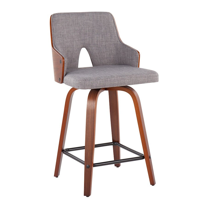 LumiSource Stella Counter Stool, Set of 2, Walnut/Grey/Black