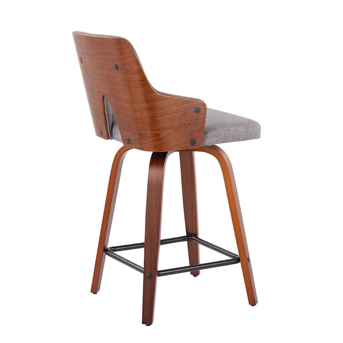 LumiSource Stella Counter Stool, Set of 2, Walnut/Grey/Black