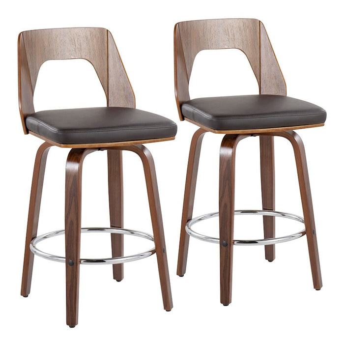 LumiSource Trilogy 24" Counter Stool, Set/2, Wal/Brown/CH - B24-TRILO2-SWVRWLBN2