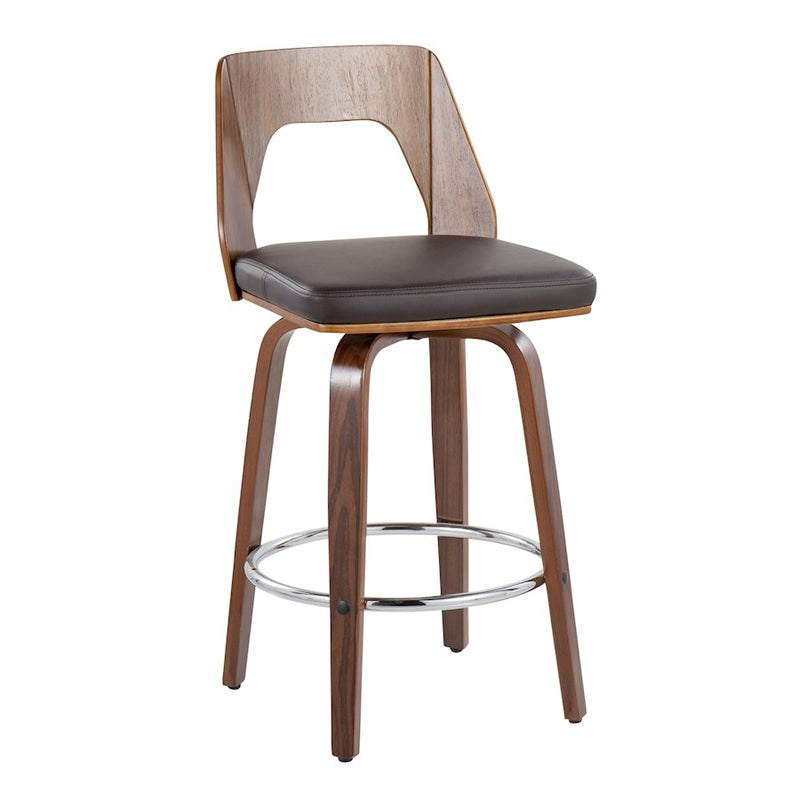 LumiSource Trilogy 24" Counter Stool, Set of 2, Wal/Brown/Chrome