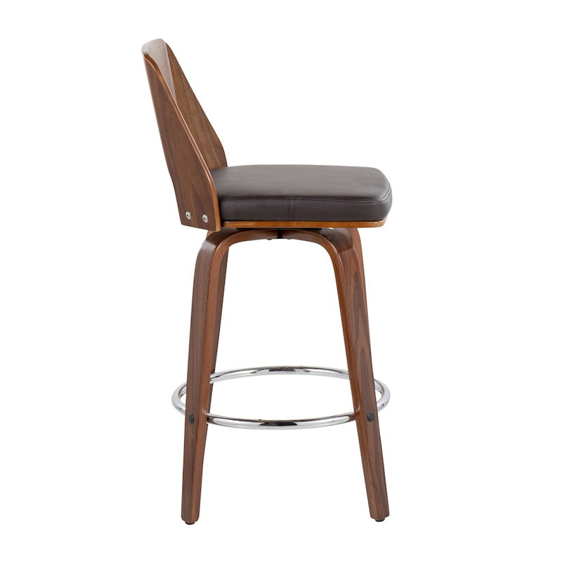 LumiSource Trilogy 24" Counter Stool, Set of 2, Wal/Brown/Chrome