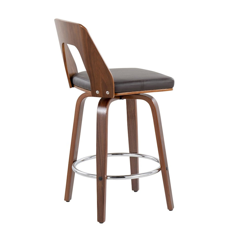 LumiSource Trilogy 24" Counter Stool, Set of 2, Wal/Brown/Chrome