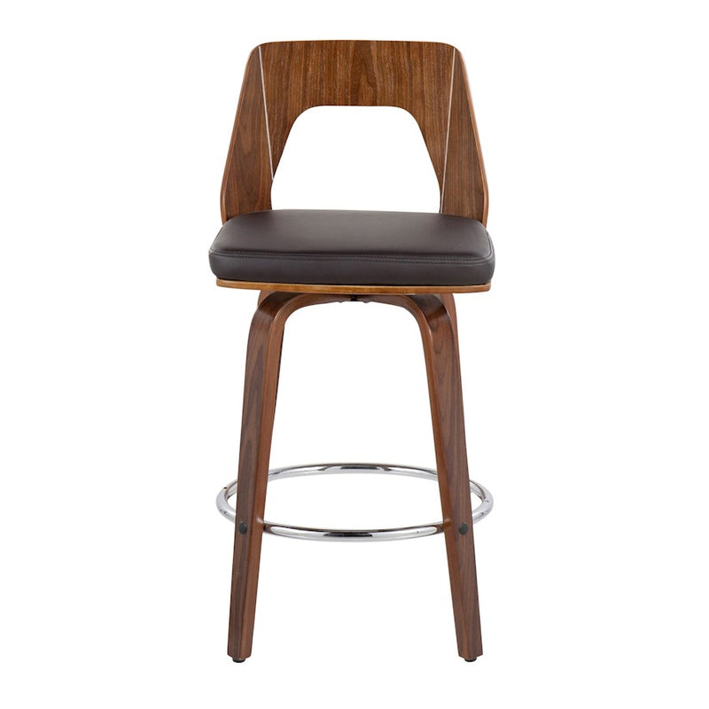 LumiSource Trilogy 24" Counter Stool, Set of 2, Wal/Brown/Chrome