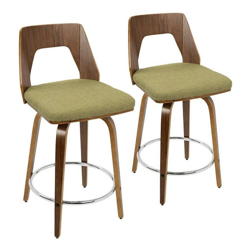 LumiSource Trilogy 24" Counter Stool, Set/2, Wal/Green/CH - B24-TRILO2-SWVRWLGN2