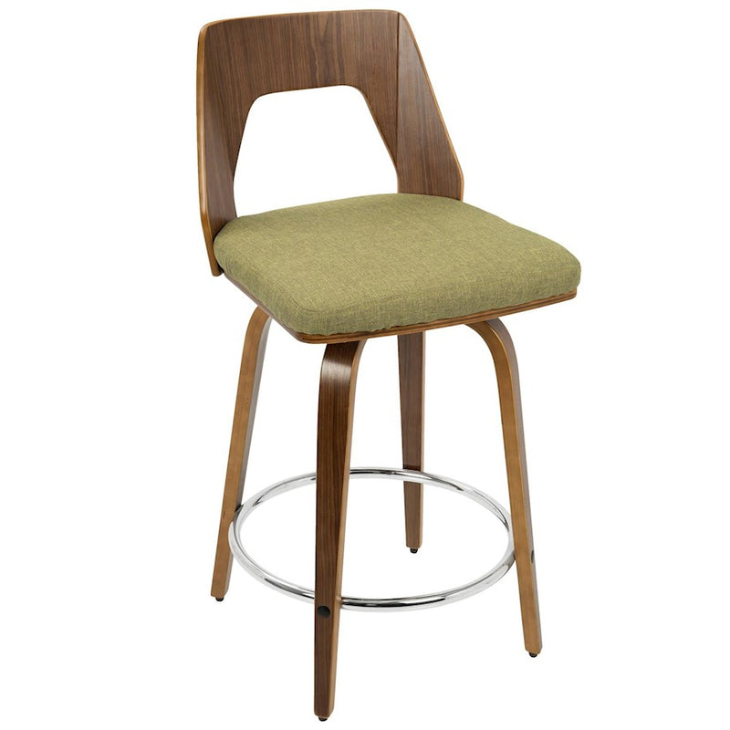 LumiSource Trilogy 24" Counter Stool, Set of 2, Wal/Green/Chrome