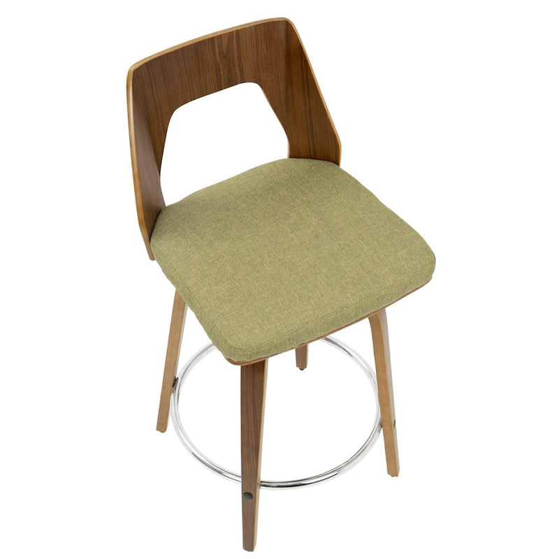 LumiSource Trilogy 24" Counter Stool, Set of 2, Wal/Green/Chrome