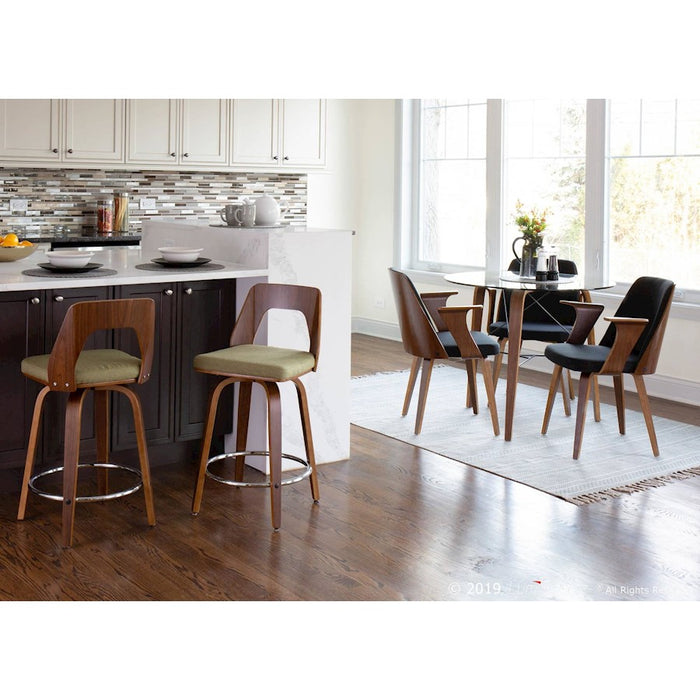 LumiSource Trilogy 24" Counter Stool, Set of 2, Wal/Green/Chrome