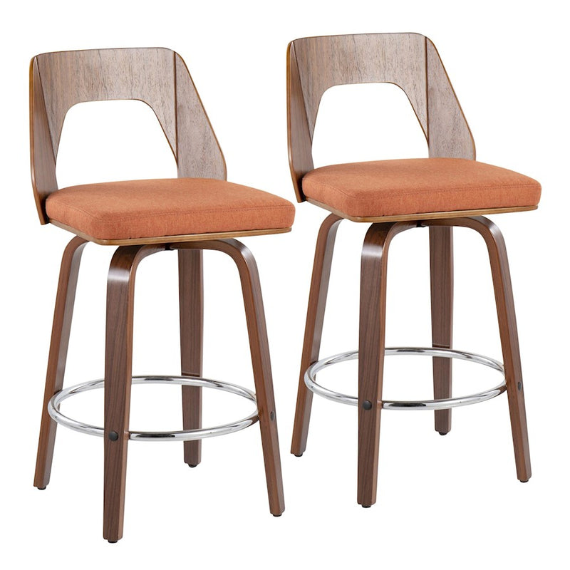 LumiSource Trilogy 24" Counter Stool, Set/2, Wal/Orange/CH - B24-TRILO2-SWVRWLO2